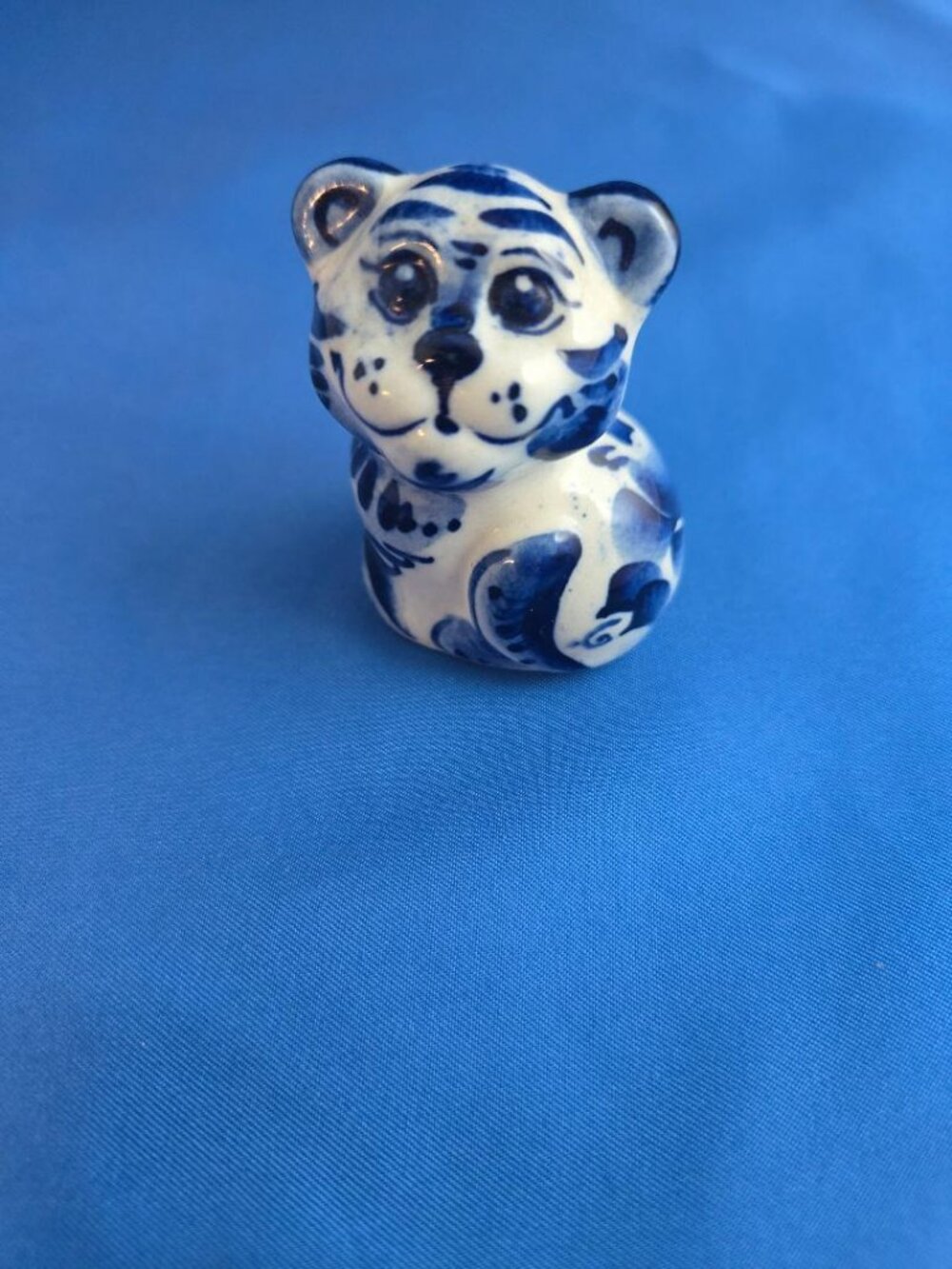 GZHEL Russian Porcelain Blue & White Tiger Figurine